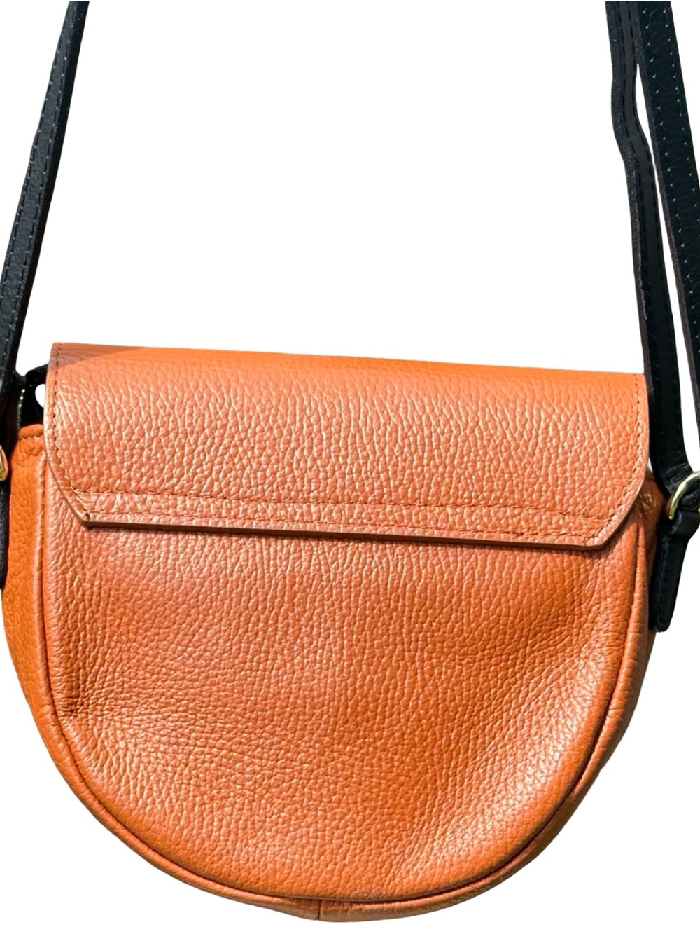 Valentina Orange Cognac Pebbled Leather Crossbody Saddle Bag - Made In Italy - Picture 6 of 16